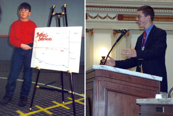 Before: Austin at Communication Club. After: Austin at the state capitol.