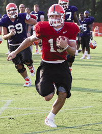 Freshman Tim Tebow on his fourth day of UF summer practice.